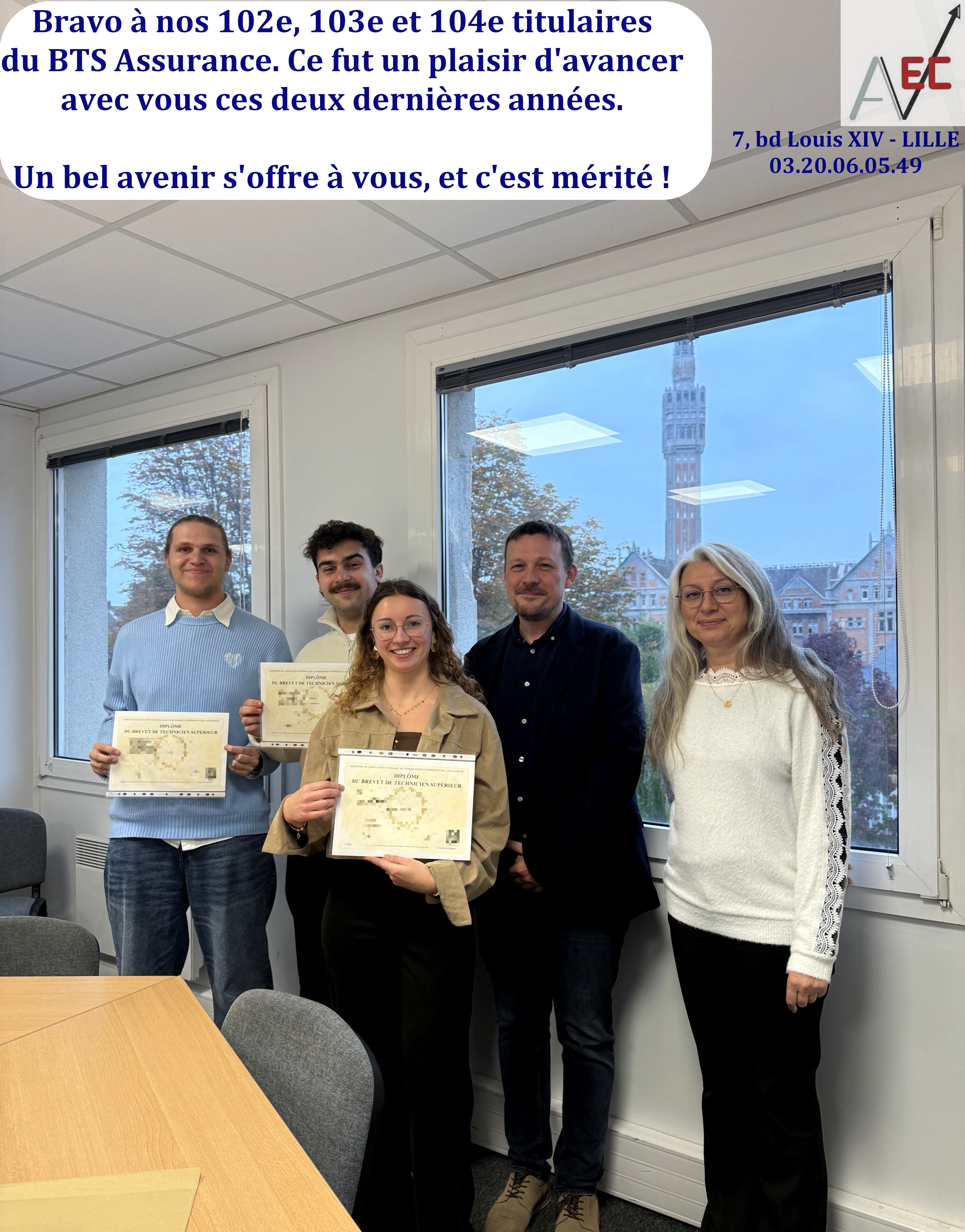 Bravo à nos 102e, 103e et 104e titulaires du BTS Assurance. Ce fut un plaisir d'avancer avec vous ces deux dernières années. Un bel avenir s'offre à vous, et c'est mérité !